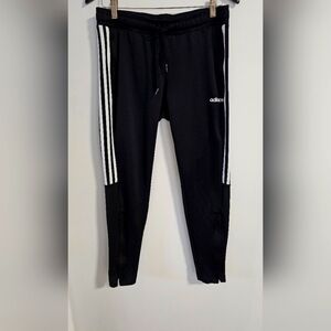 Adidas Black Track Pants with White Stripes Zipper Leg Opening Climalite Size M